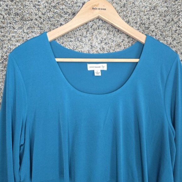 Susan Graver Top Womens Large Teal Scoop Neck Liquid Knit Layered Blouse Stretch - Picture 4 of 7